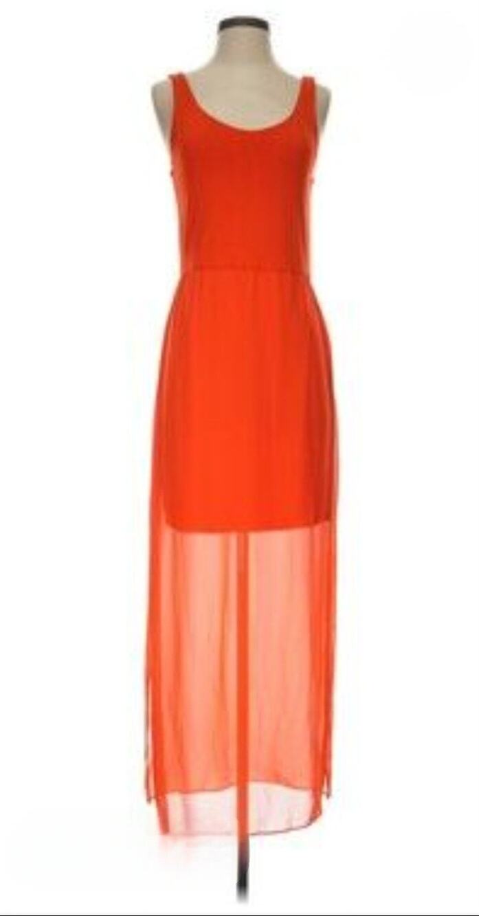 Vince Camuto Vibrant Orange Women's M Maxi Sleeveless Sheer Dress Spring Summer